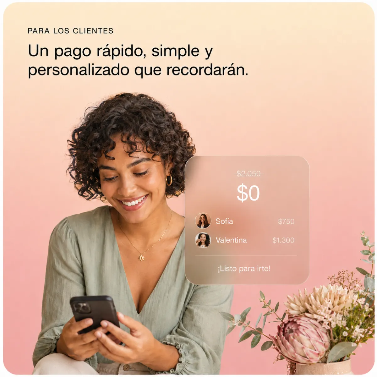Clienta dividiendo la cuenta y pagando desde el celular con Fono, sin esperar al mozo