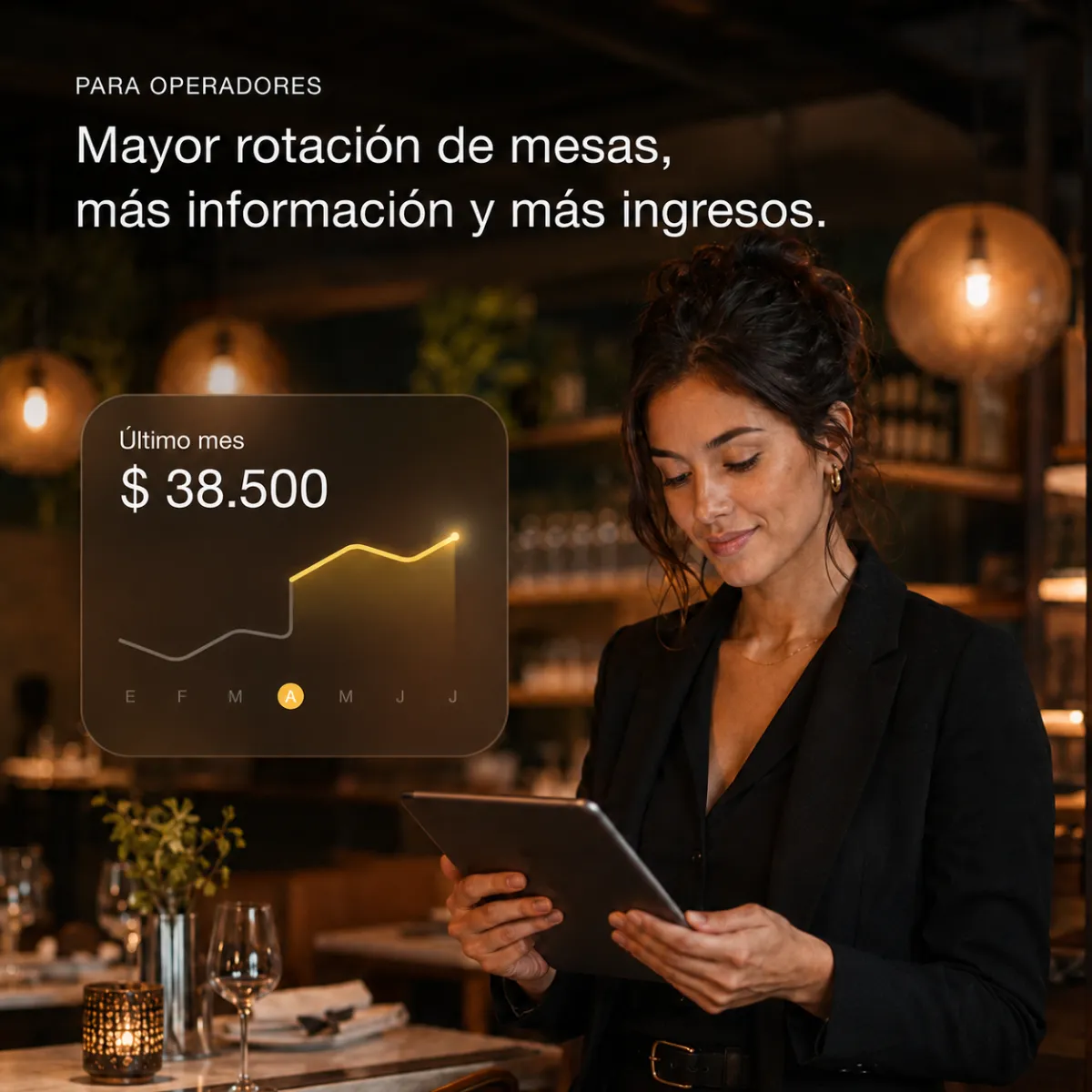Cajero de un restaurante revisando el tablero de pagos de Fono en una tablet