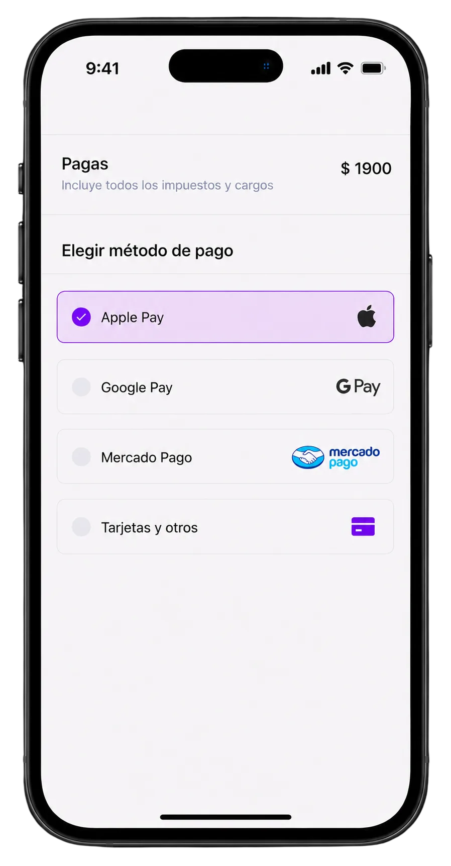 iPhone realista con métodos de pago en Fono