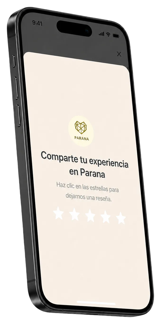 iPhone realista con la pantalla para dejar una reseña en Google tras el pago