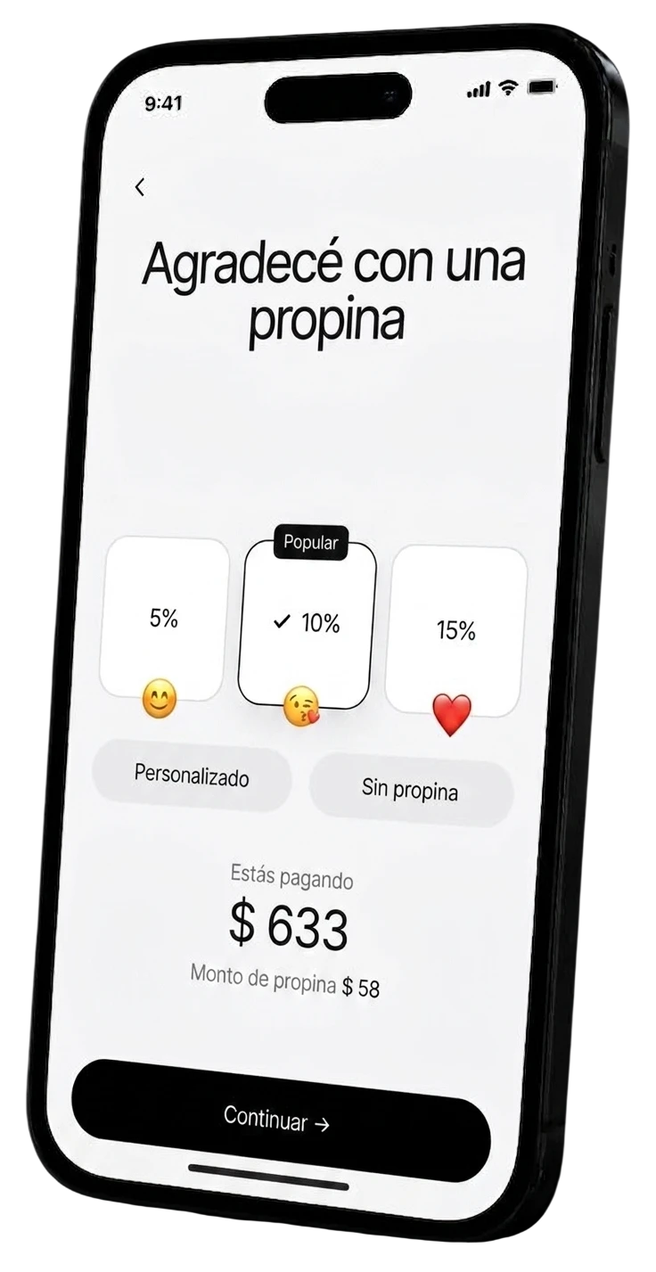 iPhone realista con la pantalla de propina de Fono
