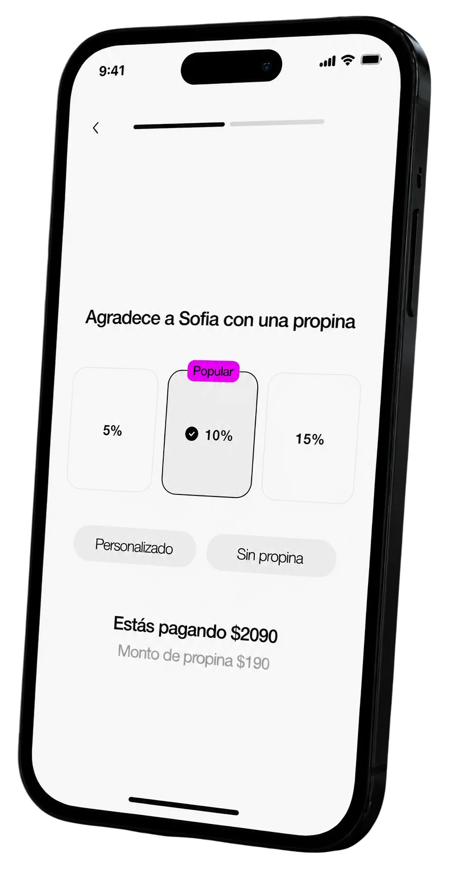 iPhone realista con la pantalla de propina de Fono